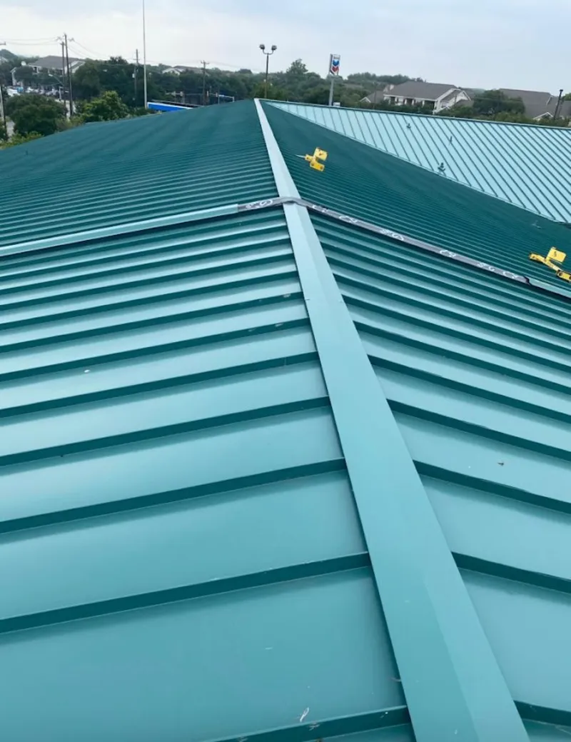 Green commercial metal roof ridge and valley for Metal Roof Repair in Dacula